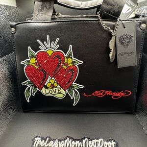 Ed Hardy Black Tote with Red Heart Design